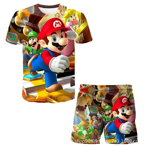 Conjunto de ropa interior Super Mario 2022 para niños y adolescentes, pantalones cortos de manga corta, ropa informal, regalos de Navidad universales, nueva moda, verano, 80-160 cm zhangmengya LED