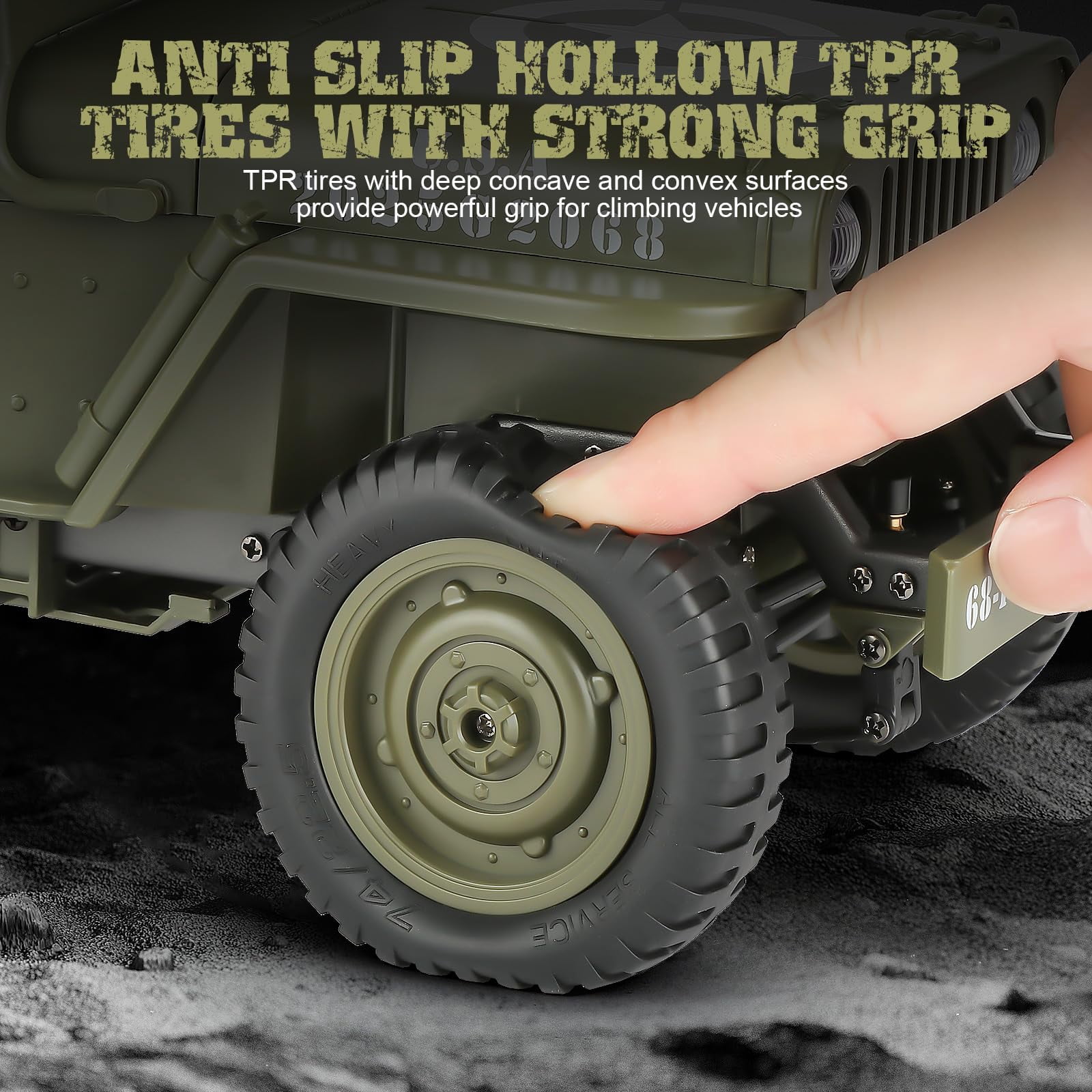 C8815 Remote Control Truck Off Road - 4x4 1/10 Scale Willys Army Rock Crawler RC Truck with Winch&Car Cover, All Terrain Offroad RC Car