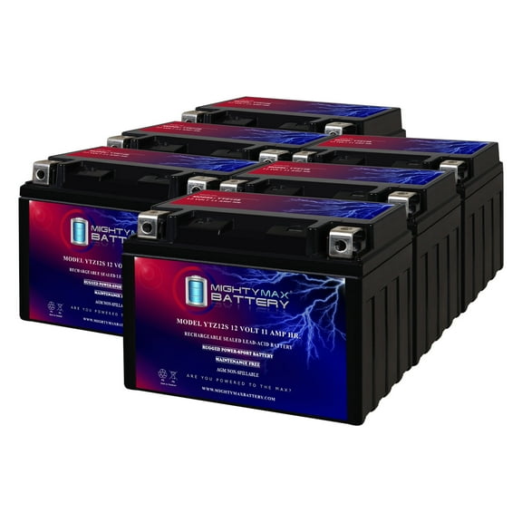 YTZ12S -12 Volt 11 AH, 210 CCA, Rechargeable Maintenance Free SLA AGM Motorcycle Battery - Pack of 6