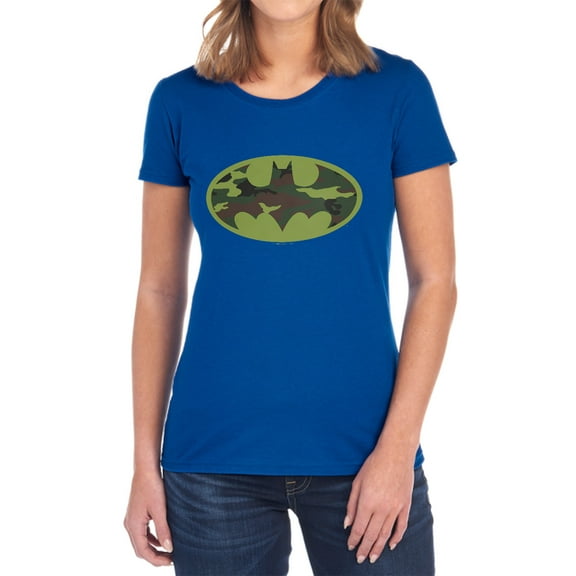 Batman Camo Logo Women's T Shirt, Royal, 2X-Large