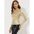 thumbnail image 3 of DARING DIVA Party Club Glitter Long Sleeve Metallic Shiny Top 3XL Gold Shiny, 3 of 6