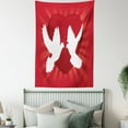 thumbnail image 3 of Love Tapestry, Birds Flying Doves Peace Symbol in Romantic Context Heart Sunbeams Backdrop, Wall Hanging for Bedroom Living Room Dorm Decor, 60W X 80L Inches, White and Vermilion, by Ambesonne, 3 of 5