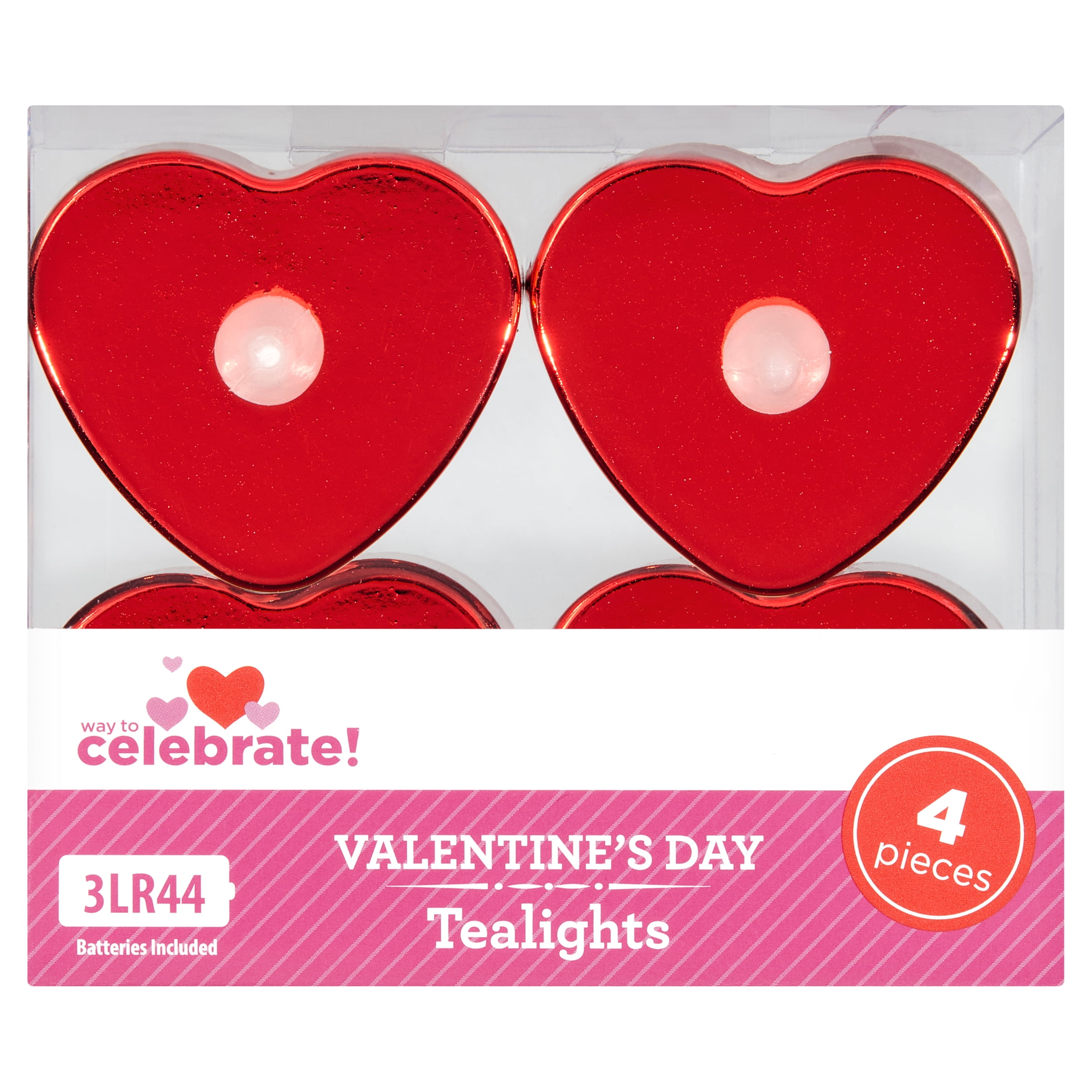 WAY TO CELEBRATE! Way To Celebrate LED  Flameless Tealight Candles, Red Hearts, 4 Counts