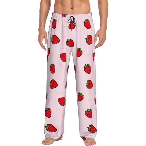 Balery Strawberry Pantalones de pijama para hombre, pijama ultraligero, pantalón de descanso-Small