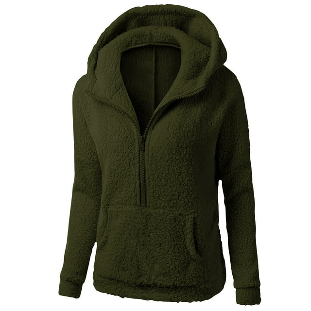 LOVZFMLL Jackets for Women's Solid Color Plush Long-sleeved Half-zip Pullover Jacket Casual Jacket