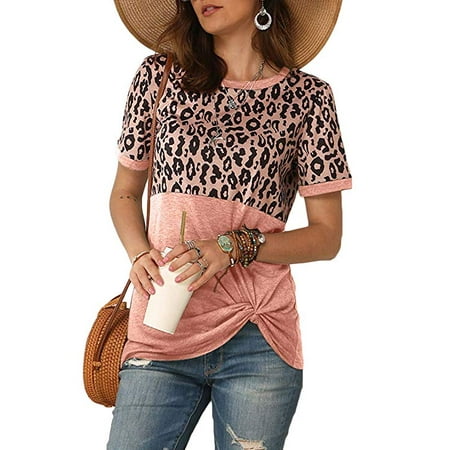 Women Cheetah Twist Knot Short Sleeve Tops | Walmart Canada