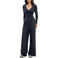 thumbnail image 2 of Wlynlyn Womens 2 Piece Sets Long Sleeve Wrapped V Neck Shirt Wide Leg Pants Tracksuits Casual Lounge Sets, 2 of 3