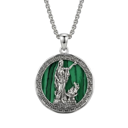 YAFEINI Hestia Necklace Malachite Pendant Religious Protector Pendant Greek God Jewelry Gifts for Women Men 24 in Chain
