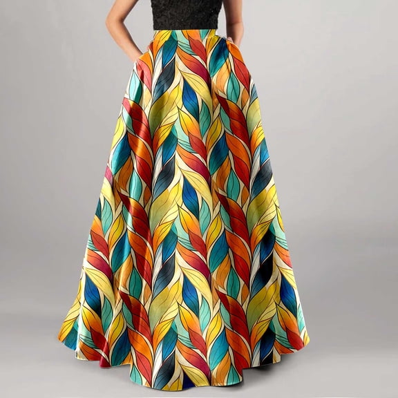 CHUMUD Boho Maxi Skirts for Women A-Line Elastic High Waist Bohemia Vintage Floral Long Skirt Vacation Travel Casual Summer Trendy