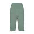 thumbnail image 5 of Womens Capri Pants Casual High Waist Elastic Straight Linen Pockets Wide Leg Pants Light Green, 5 of 5