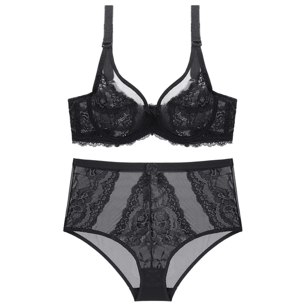 Conjunto de sujetador push-up de pecho grande y pequeño de encaje ultrafino para mujer