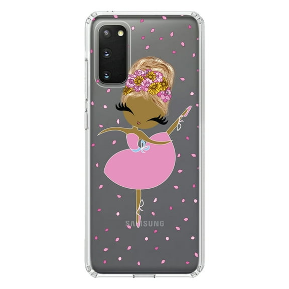 DistinctInk Clear Shockproof Hybrid Case for Galaxy S20 PLUS / 5G (6.7" Screen) - TPU Bumper, Acrylic Back, Tempered Glass Screen Protector - Ballerina Dancing in Flower Petals
