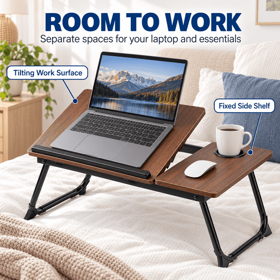 Adjustable Foldable Laptop Desk for Bed and Couch with Cup Holder