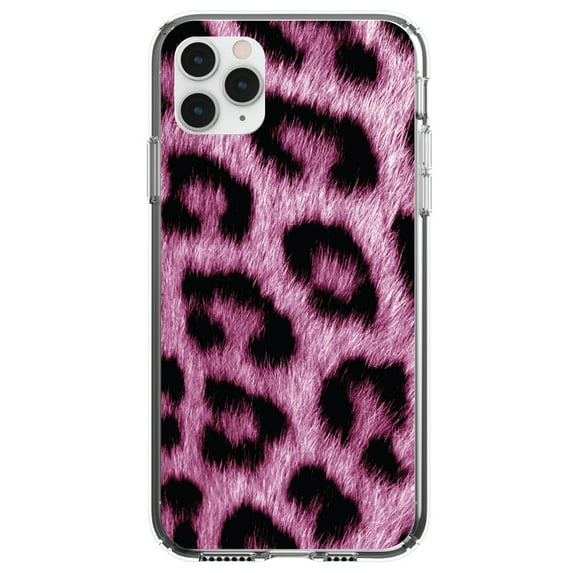 DistinctInk Clear Shockproof Hybrid Case for iPhone 13 PRO (6.1" Screen) - TPU Bumper, Acrylic Back, Tempered Glass Screen Protector - Pink Black Leopard Fur Skin Print