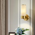 thumbnail image 4 of Glass Wall Sconce Lighting Cylindrical Shade Brass Wall Lamp, Mid-Century E14 Decor Vanity Wall Lights for Bedroom Bedside Living Room Hallway Bathroom Dressing Room, 4 of 7