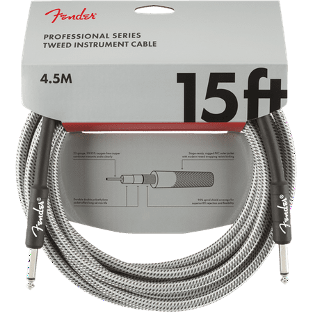 Fender® 15' Professional Series White Tweed Instrument Cable #0990820066 - 15 ft
