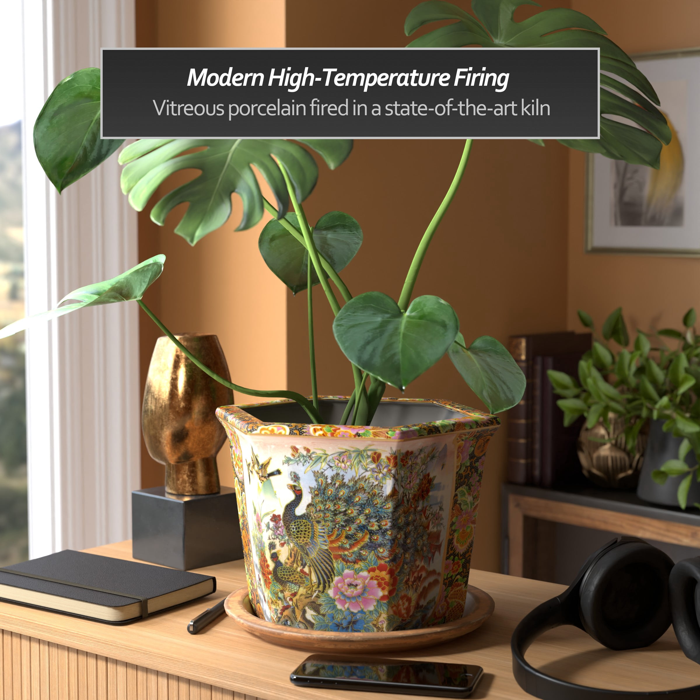 Mainstay 7.5" x 5.5" x 10" Round Copper Metal Plant Planter