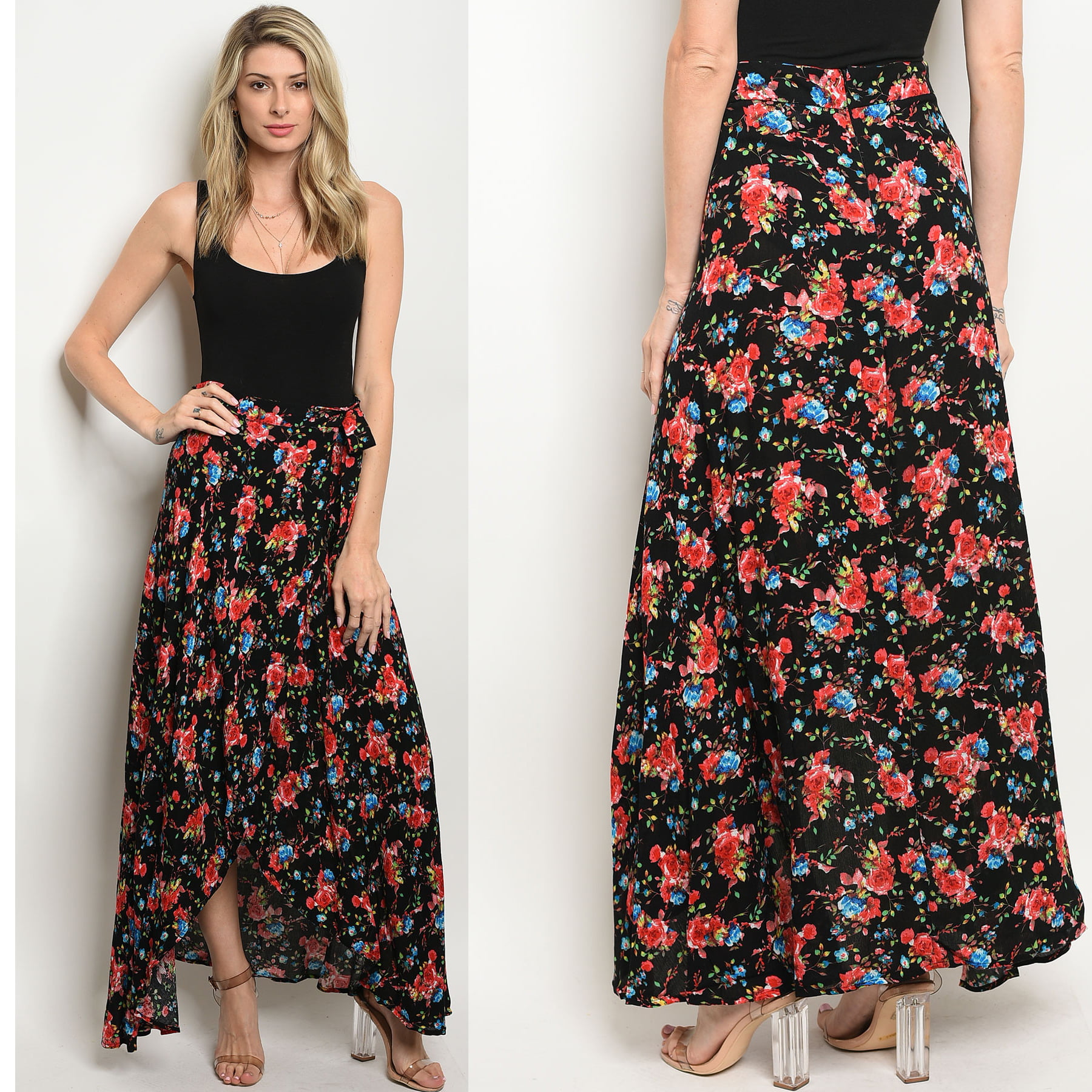 JED FASHION Women's Wrap-Around Floral Maxi Skirt - Walmart.com