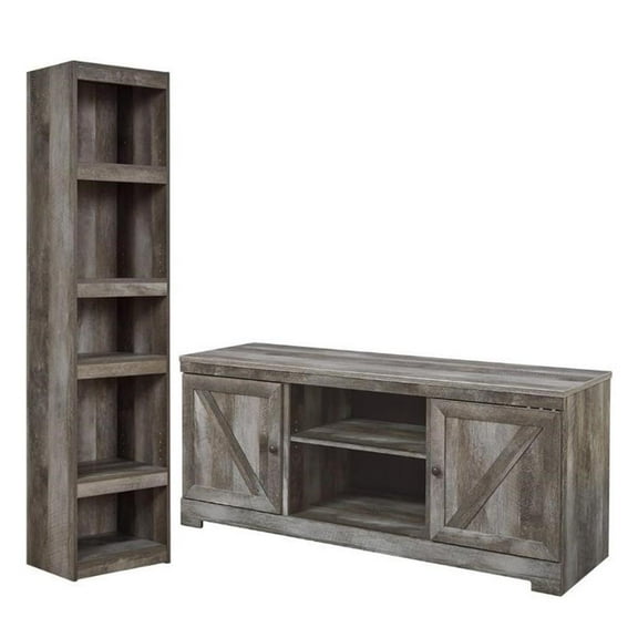 Home Square 2-Piece Set with 63" TV Stand and Engineered Wood Pier in Gray