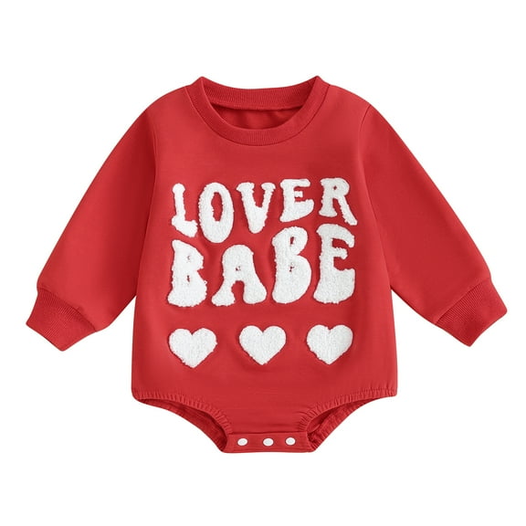 0-18M Baby Girls Boys Rompers 3M 6M 12M 18M Valentine's Day Clothes Letter Heart Fuzzy Embroidered Long Sleeve Jumpsuit