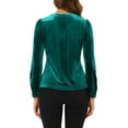thumbnail image 3 of MODA NOVA Juniors Christmas V Neck Long Sleeve Solid Button Velvet Shirt Green XS, 3 of 5