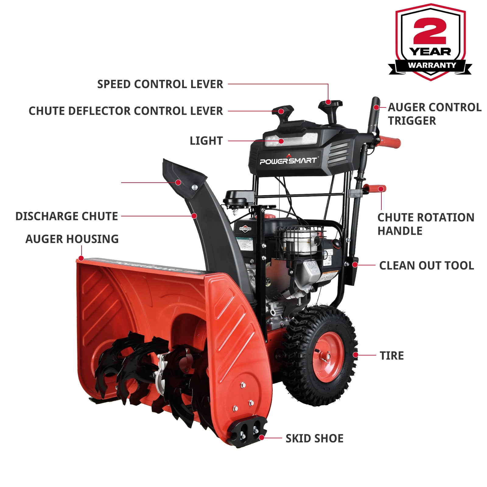 PowerSmart 26" Snow Blower Gas Powered, 208cc B&S Engine Snow Blower, LED Headlight, Heated Handle