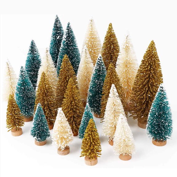 24PCS Artificial Mini Christmas Trees with Base for Christmas Table Decor Winter Crafts Ornaments