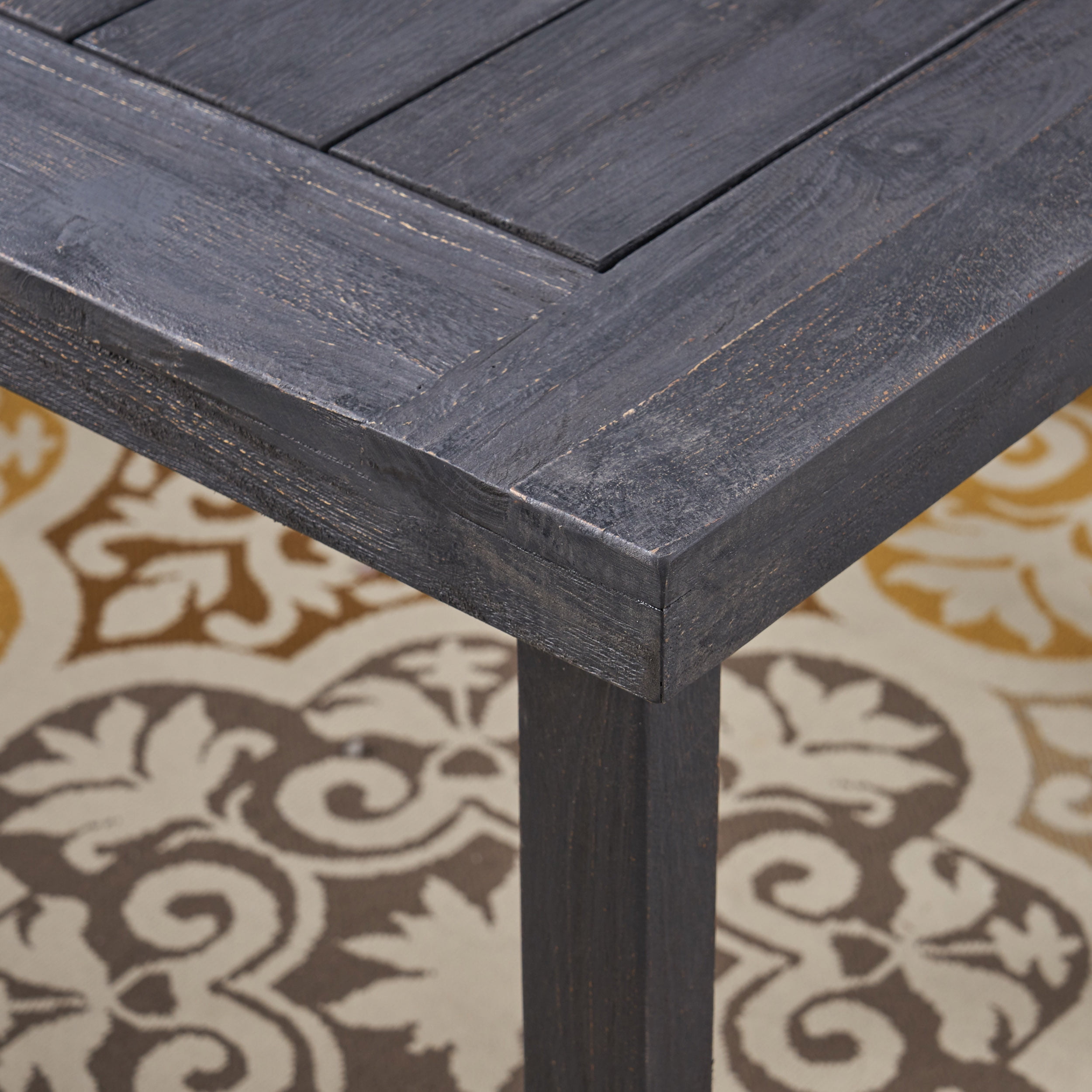 Noble House Lily Outdoor 6 Piece Acacia Wood Dining Set with Bench, Sandblast Dark Grey, Gray