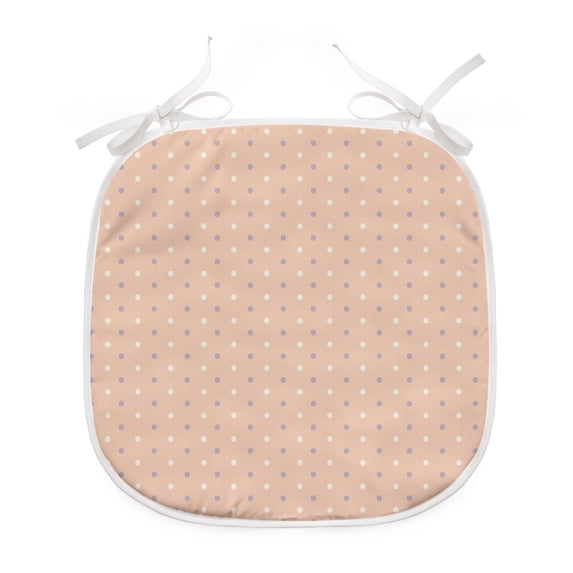 Pink Dining Chair Pad, Romantic Vintage Classic in 50s 60s Style Image with Dots Pattern Print, Water Resistant Pillow with Straps for Seats, 12 Pieces Set, Salmon Lilac and White, by Ambesonne