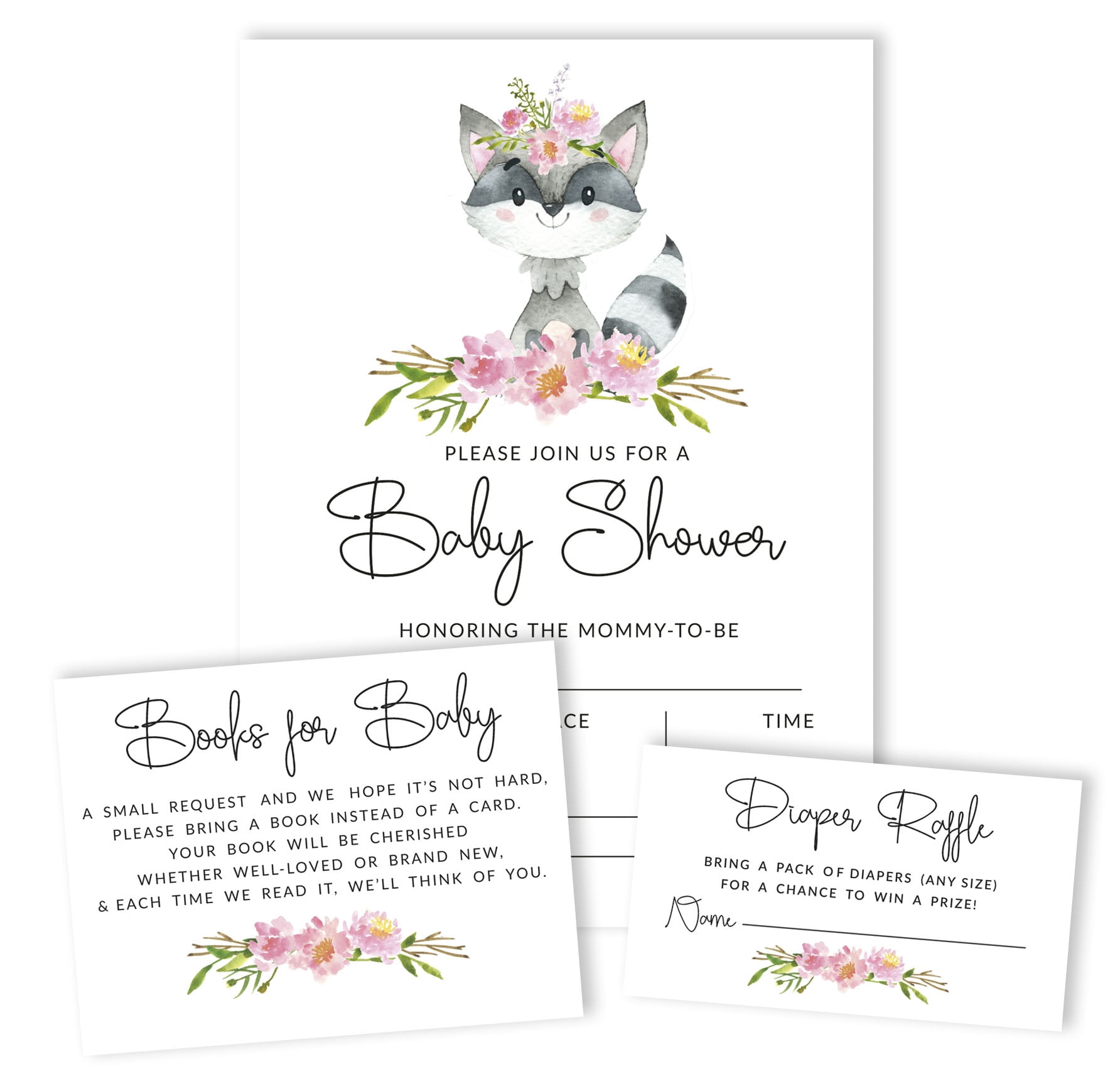 Inkdotpot Set Of 30Raccoon Jungle Animals Baby Shower Invitations-Diaper Raffle Tickets And Baby Shower Book Request Cards Gender Neutral Invites Its A Boy Its A Girl