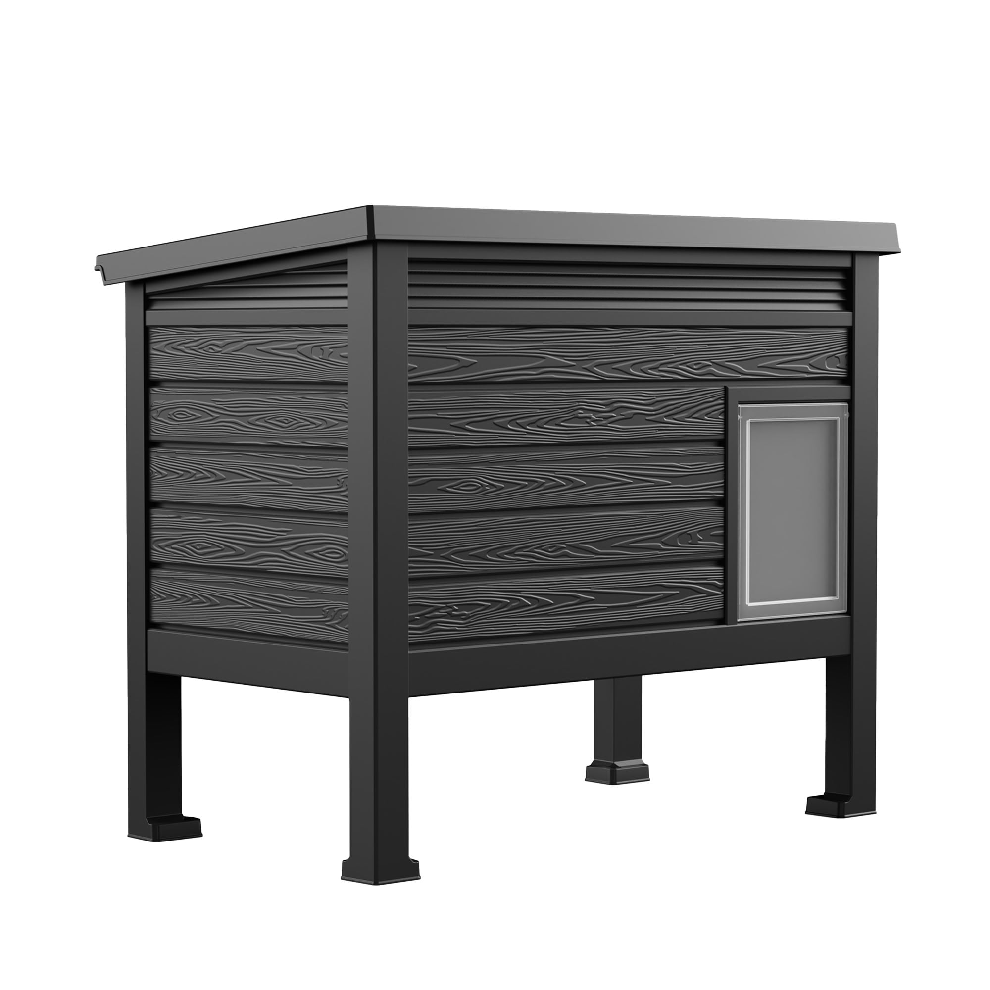 MAYEERTY Indoor & Outdoor Cat House, Gas Strut Top Cover Ventilated Pet Retreat with Removable Divider