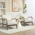 thumbnail image 6 of PAPROOS Mid-Century Modern Accent Chair, Velvet Fabric Arm Chair with Wood Frame and Pillow, Upholstered Armchair Comfort Reading Chair Lounge Chair for Living Room Bedroom Sunroom, White, 6 of 9