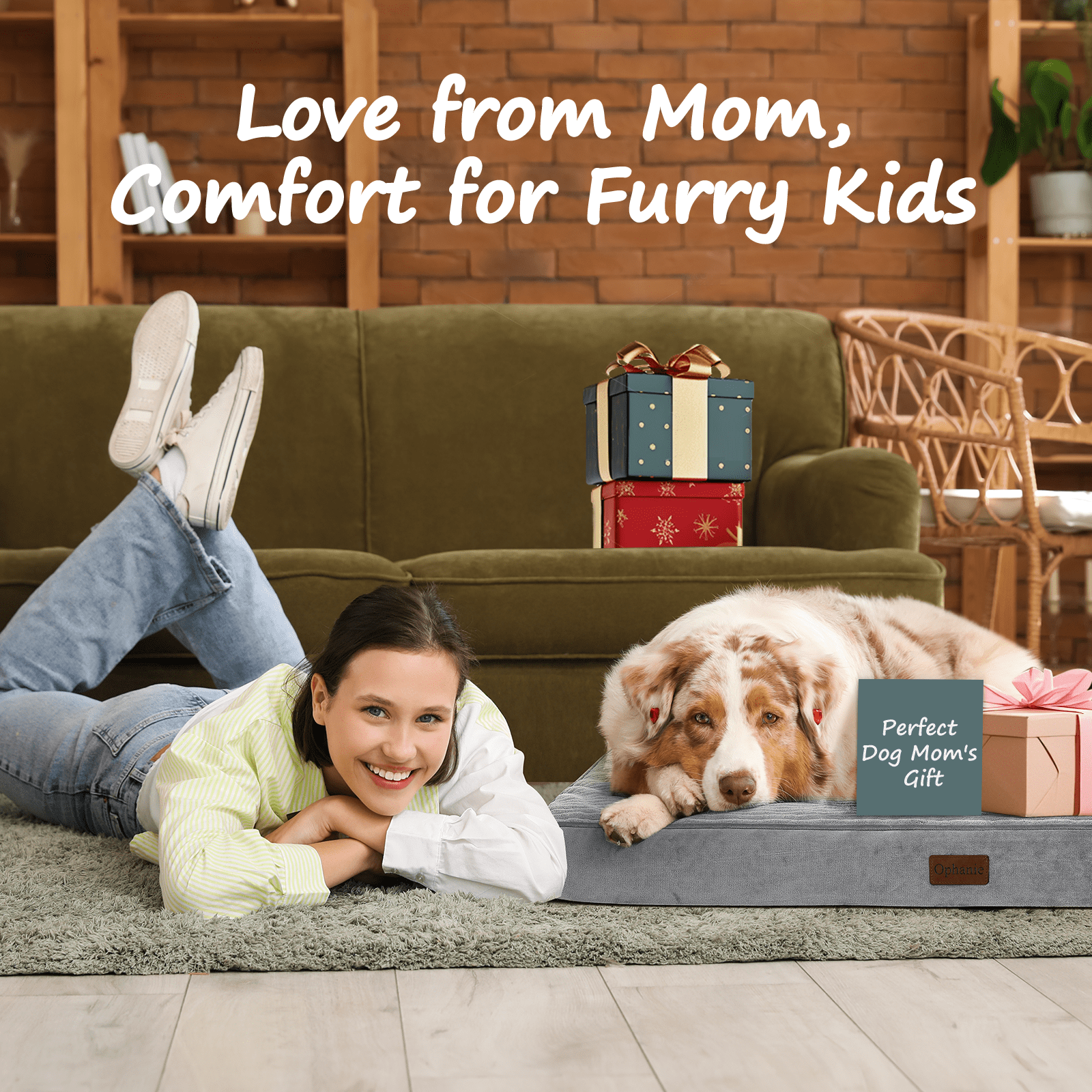 Ophanie Orthopedic Dog Bed for Large Dogs with Removable Washable Cover, Non-Slip Bottom & Waterproof Liner, Suitable for Crates, 35"x22"x3.5", Gray