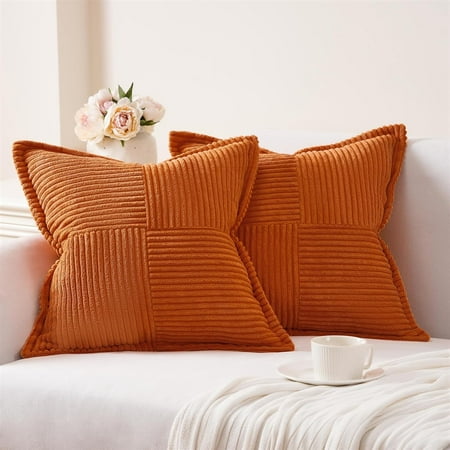 

Large Throw Pillows Covers for Couch Home Decor Square 16x16 inch Spring Cushion Cover Set of 2 Corduroy Boho Accent Pillowcase for Sofa Bedroom Living Room(Burnt Orange/55 cm)