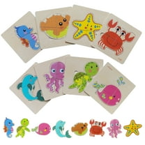 BEACENOV Toddler Puzzles,Set of 8,Wooden Jigsaw Puzzle for 1 2 3 Year Old Baby Boys or Girls,Toddlers Gift,Preschool Learning Educational Toy [ Color & Shape Cognitive Skill ] (Marine Life Puzzle)