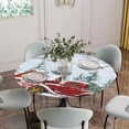 thumbnail image 5 of Red Christmas Round Tablecloth for 45-54 Inch Tables,Fitted Table Cover with Elastic Edge,Snowman Truck Xmas Tree Snowflake Branches Waterproof Outdoor Table Cloth Protector for Patio Garden Dinner, 5 of 9