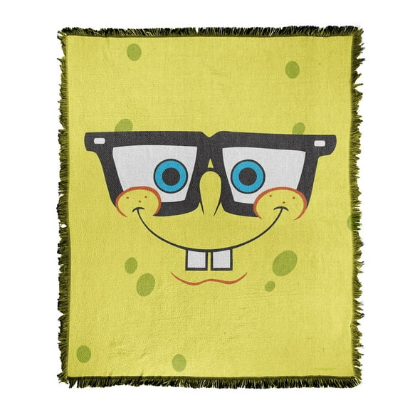 Spongebob Blanket, 50"x60" Spongebob Winking Face Woven Tapestry Cotton Blend Fringed Throw Blanket