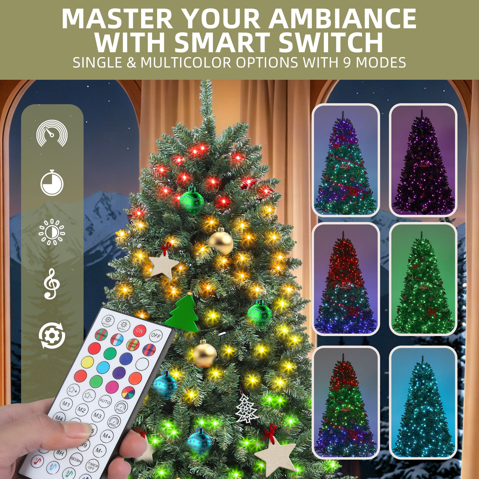 Uforic 6ft Pre-Lit Hinged Artificial Christmas Tree with 1399 Branch Tips & 300 LED Lights, Remote & RGB Smart Control, Green