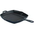 thumbnail image 1 of Chuck Hughes Poêle-Gril Carrée en Fonte 26 cm – Poêle-Gril Intérieure Robuste pour Viande, Poisson et Légumes, Surface Assaisonnée Antiadhésive, Répartition Uniforme de la Chaleur, Va au Four et sur la Cuisinière (Bleu Minuit), 1 of 2