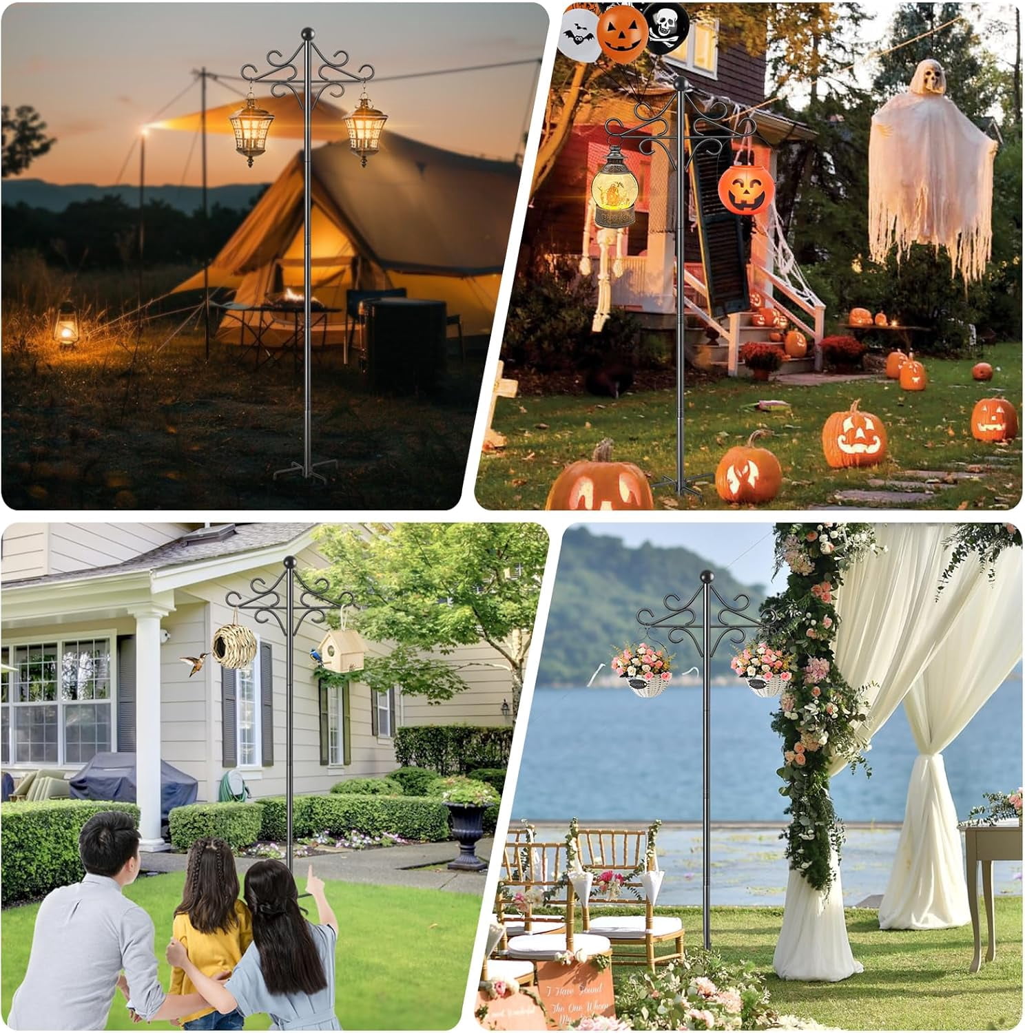 KOLAKO Bird Feeder Pole, 76 inch Shepherds Hook Crook, Wild Bird Feeding Station Heavy Duty Metal Stand Free Standing for Garden Lights Lantern, Plan Basket