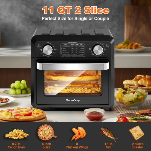 Compact Air Fryer Toaster Oven 11QT, 2 Slice Toast, Countertop Oven, Warm, Broil, Toast, Bake, Air Fry, Oil-Free,60-Minute Timer,1000W,Black