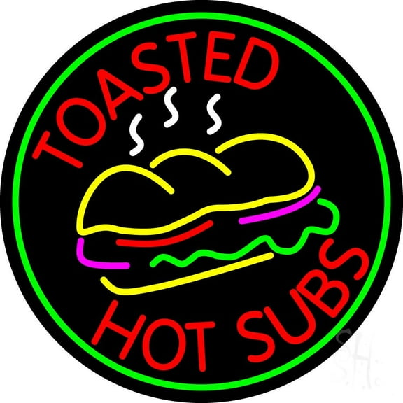 Toasted Hot Subs LED Neon Sign 18 x 18 - inches, Clear Edge Cut Acrylic Backing, with Dimmer - Bright and Premium built indoor LED Neon Sign for restaurant window and interior decor.