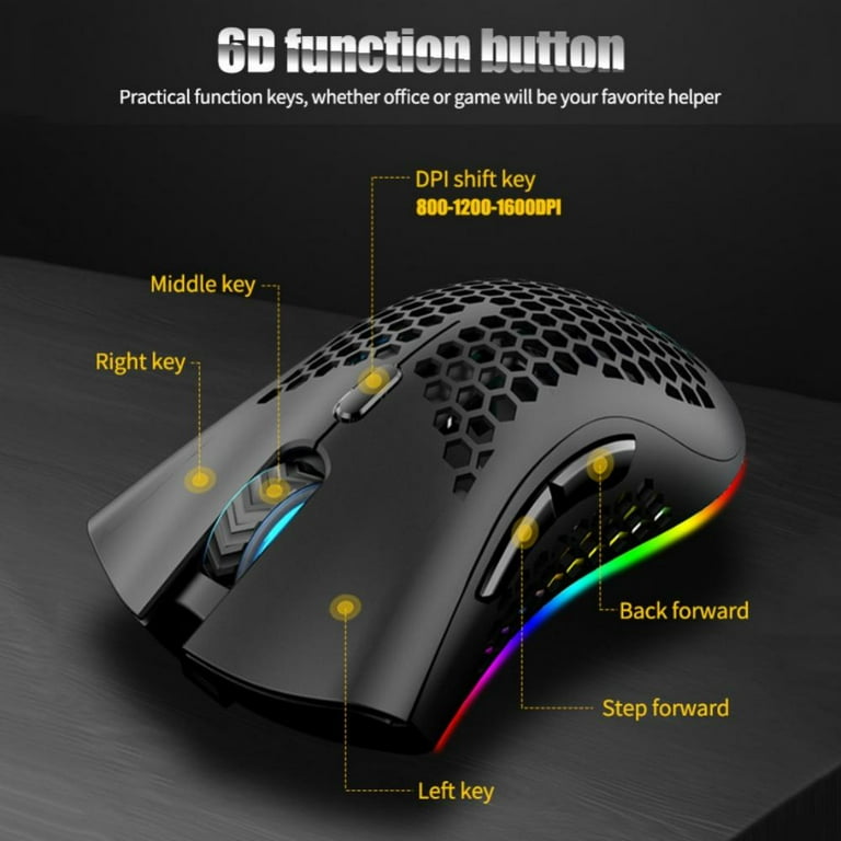 Wireless Gaming Mouse Lightweight Honeycomb Design DPI Rechargeable Gaming Mouse with Backlit USB Receiver Compatible with PC Gamers and Xbox and