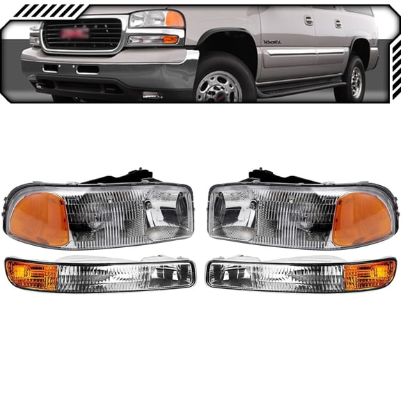 EPIC LIGHTING Halogen Replacement Spec Headlights Compatible with GMC 99-07 SIERRA 00-06 YUKON [ GM2502188 GM2520174 15850351 15199560 ] Combo