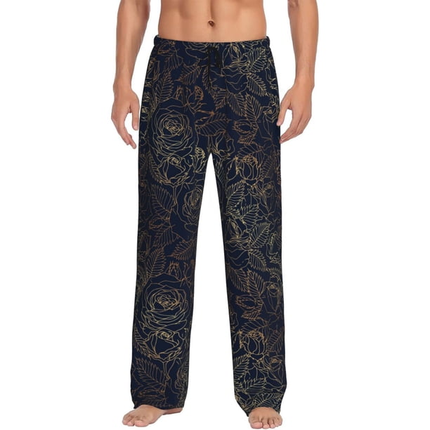 Fotbe Copper-Gold Gloss Outline Rose Pantalones de Pijama para Hombre, Pantalones de Dormir, Pantalones de Casa con Cintura Ajustable y Bolsillos-Large