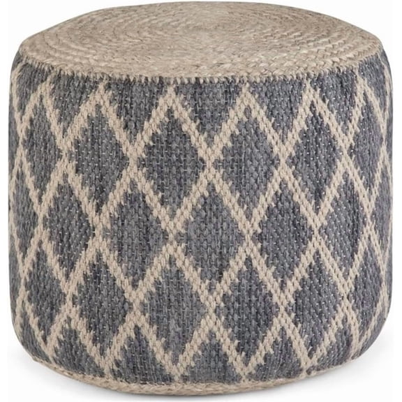 Trent Home Boho Round Pouf in Gray and Natural Woven Braided Jute