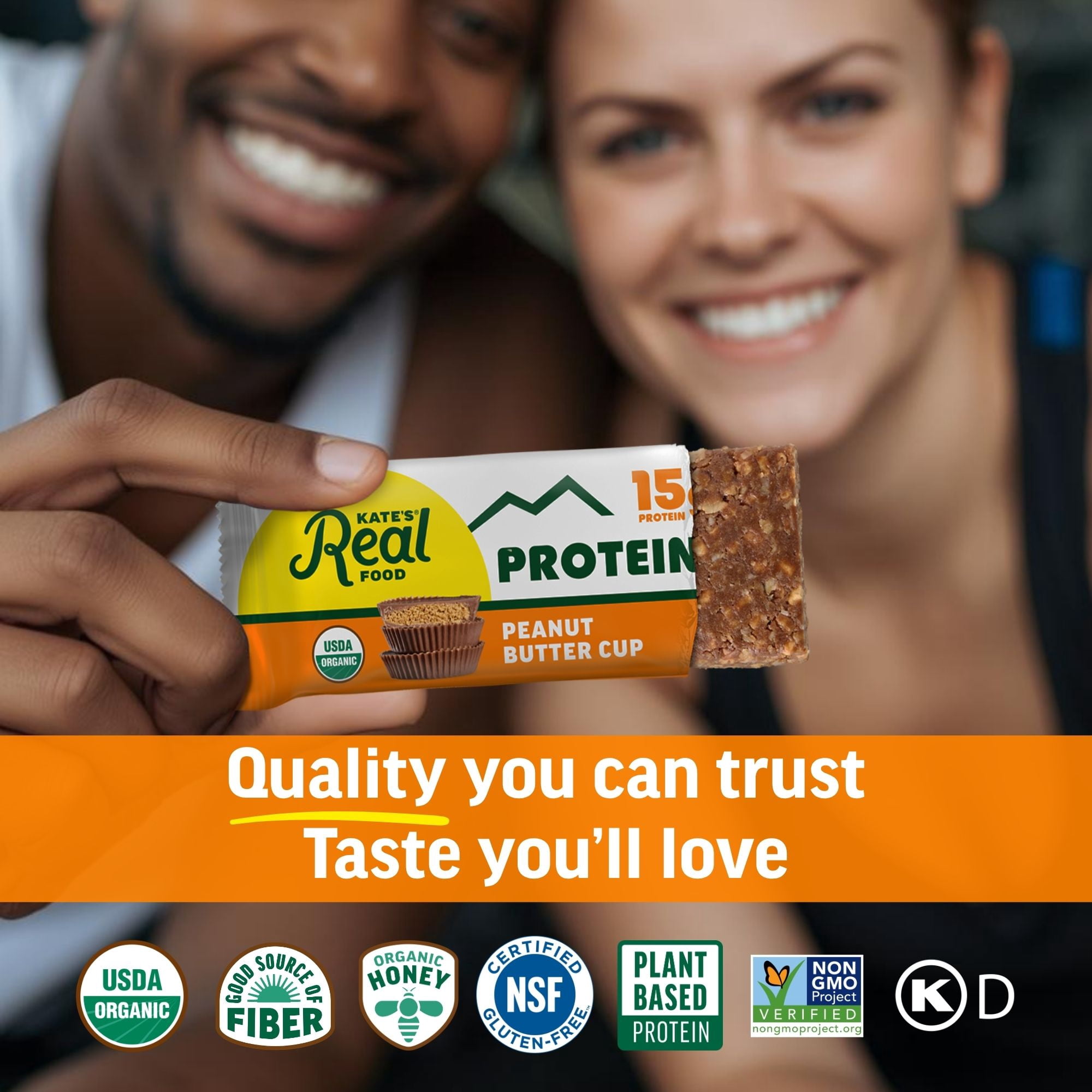 Kate’s Real Food Organic Granola Peanut Butter Cup Nut All Natural Energy Bars - Non GMO, Soy Free, Whole Grain, and Made with Gluten Free Oats - 12 count