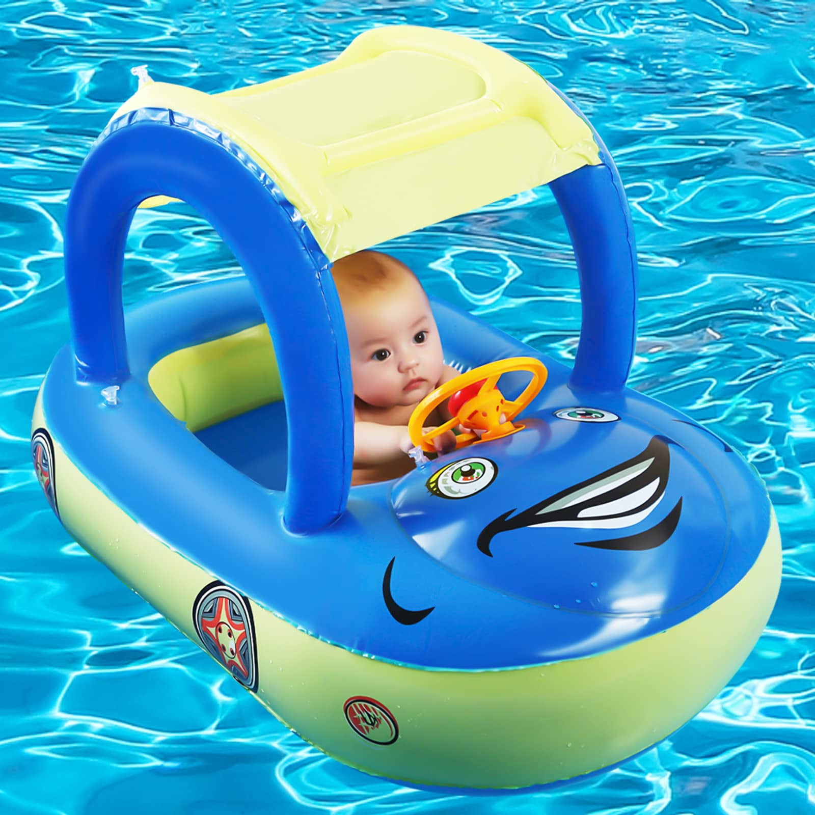with Canopy, XL Free Swimming Baby Pool Float Activity Center with Removable Canopy for Kids Aged 6-36 Months Fun on The Water 