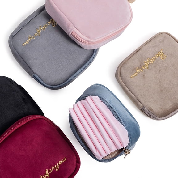 1X Storage Bag Flannel Sanitary Napkin Storage Bag Aunt Towel Earphone Banknote Clutch Small Portable Multifunctional Storage Bag Home Textile Storage