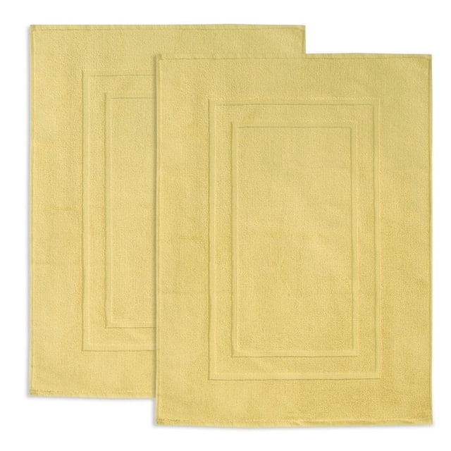 Alfombrillas de baño Feather & Stitch, 100% algodón, 2 piezas, amarillas